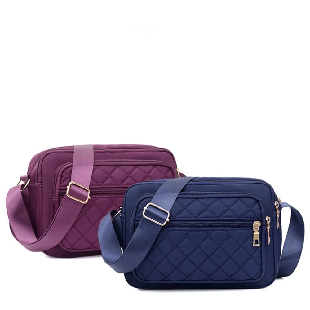 

Elegant Embroidered Nylon Crossbody Bag Lattice Multi Pockets Middle Aged Shoulder Bag Lightweight Large Capacity
