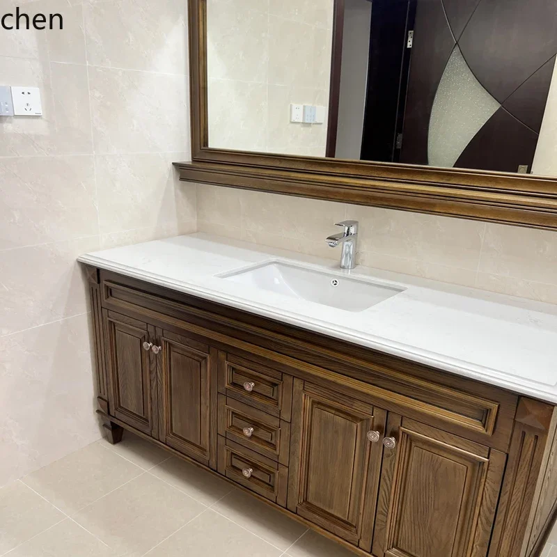 r5.15 solid wood floor-to-ceiling bathroom cabinet combination ceramic integrated washing table bathroom cabinet