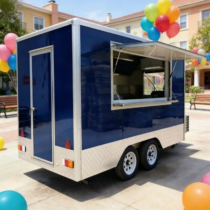 BBQ Fast Food Trailer Mobile Food Truck Street Vending Catering Cart Pizza Camping Concession Towable Rust Resistant GPS
