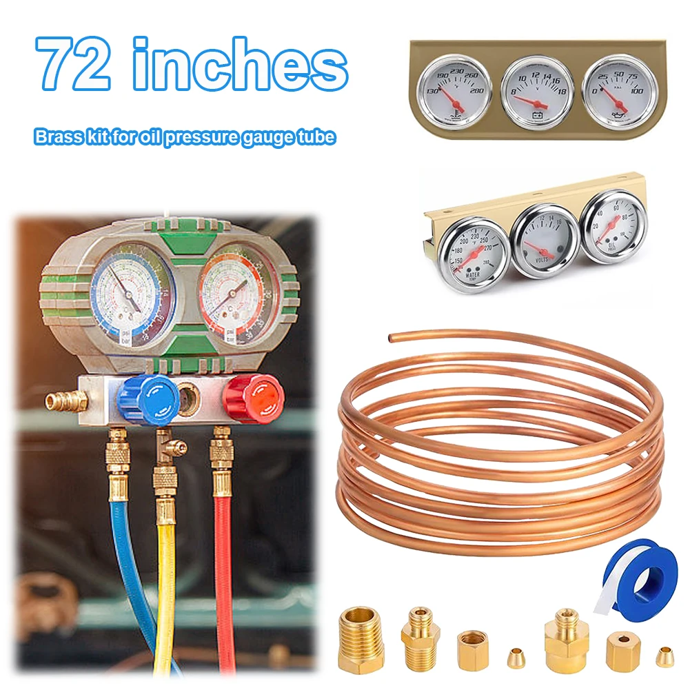 72 Inch Oil Pressure Gauge Tubing Kit Copper Mechanical Oil Pressure Gauge Line Tubing Kit 1/8 Diameter