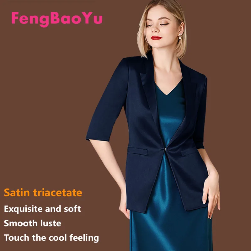 Satin Triacetate Women's Suit One Button Simple Fashion Blue Top Business Casual Silky Gloss Comfortable Women's Clothing