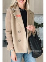 New Knitted Long Sleeves Women'S Coat Short Spring Casual Tweed Suit Office Jacket Blend Wool Coat Double Breasted Blazer Female