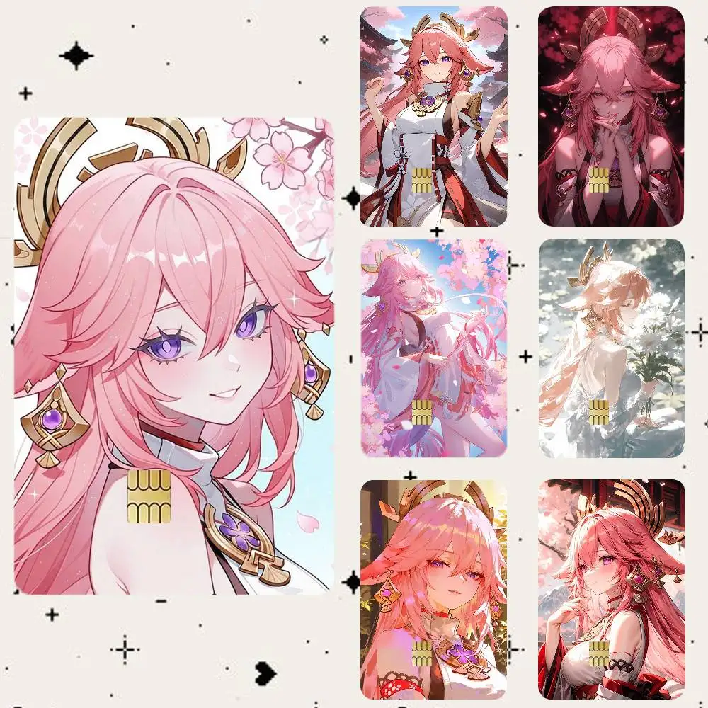 Genshin Impact Yae Miko HD Waterproof Card Skins Protective Stickers for Credit Bank Game Cards