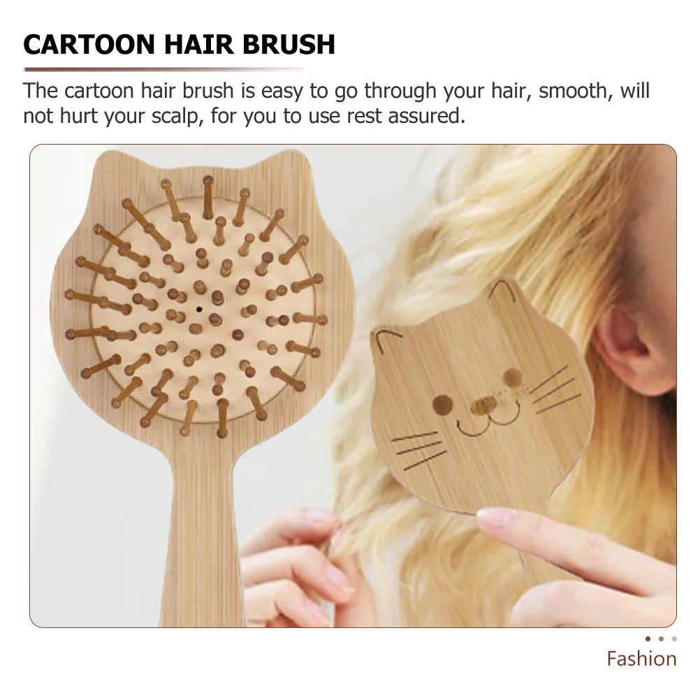 

Бамбуковая щетка для волос с мультяшным котом, щетка для распутывания волос для женщин, весло-расческа для подростков, инструмент для укладки волос, женская расческа