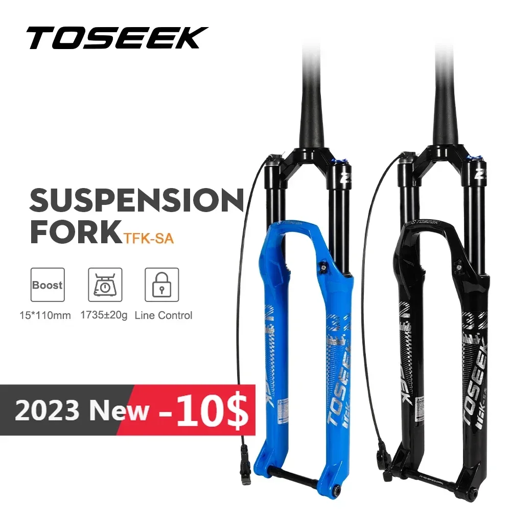 TOSEEK-Thru Axle Magnesium Alloy MTB Bicycle Fork, Line Control, Mountain Bike Air Suspension Fork, 27.5 \