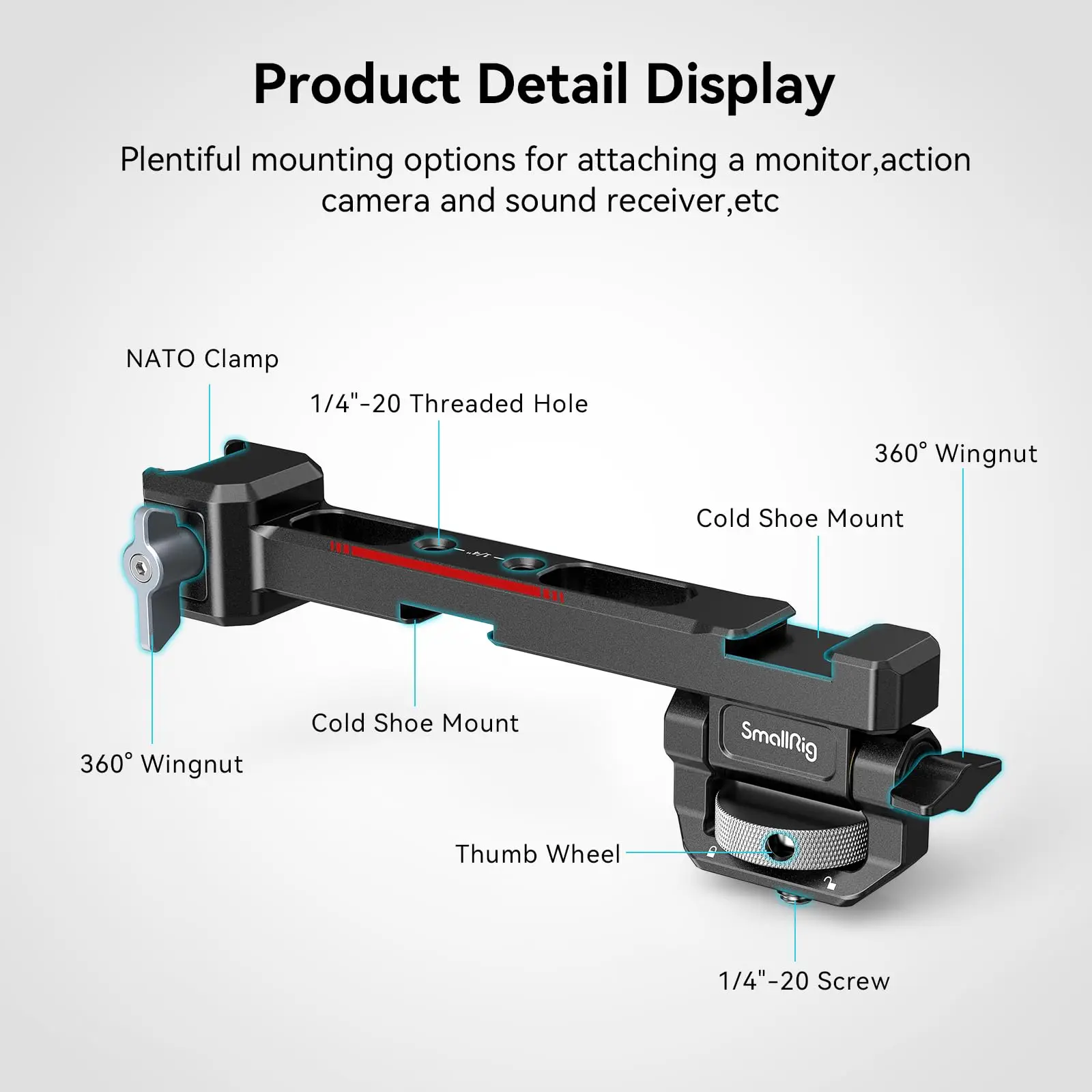 SmallRig Adjustable Monitor Mounting Support with NATO Clamp Cold Shoe for DJI RS 2/RSC 2/RS 3/RS 3 Pro/RS 3 Mini /RS4 Pro 3026B