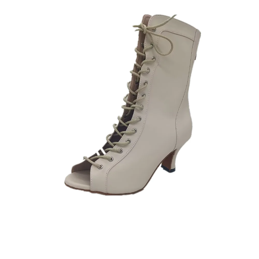 Bottes de brevLatine Crème à Talons de 7cm pour Femme, Chaussures de ix, Salsa, Tango, Salle de Bal, Club