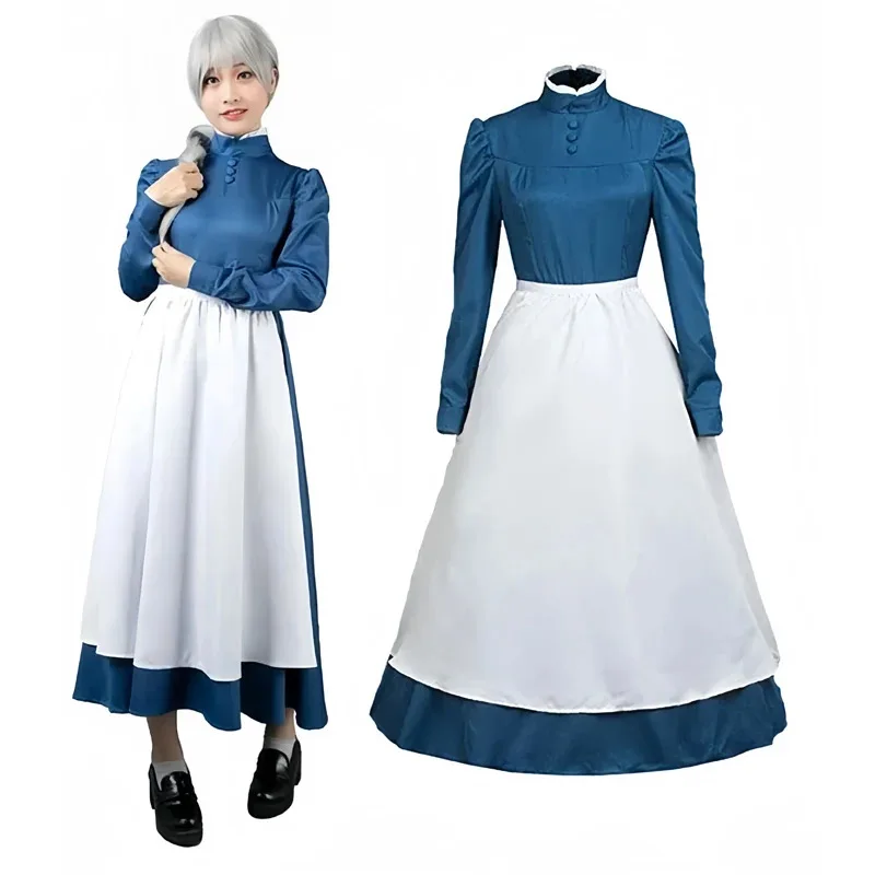 アニメハウルコスプレ衣装ソフィードレス帽子屋衣装ロングドレスエプロン女性ハロウィンコスチューム