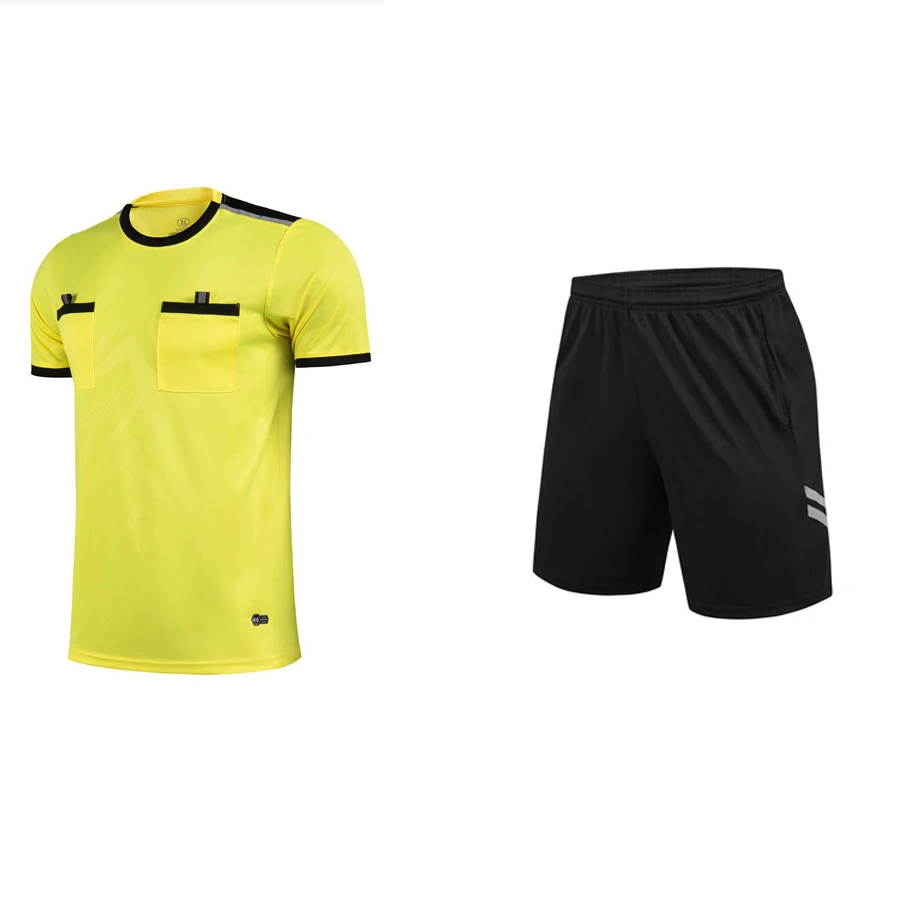 Professional Referee Soccer Jersey Adult Referee Football Uniform Round neck Judge Shirt With Pockets Shorts Umpire Suit