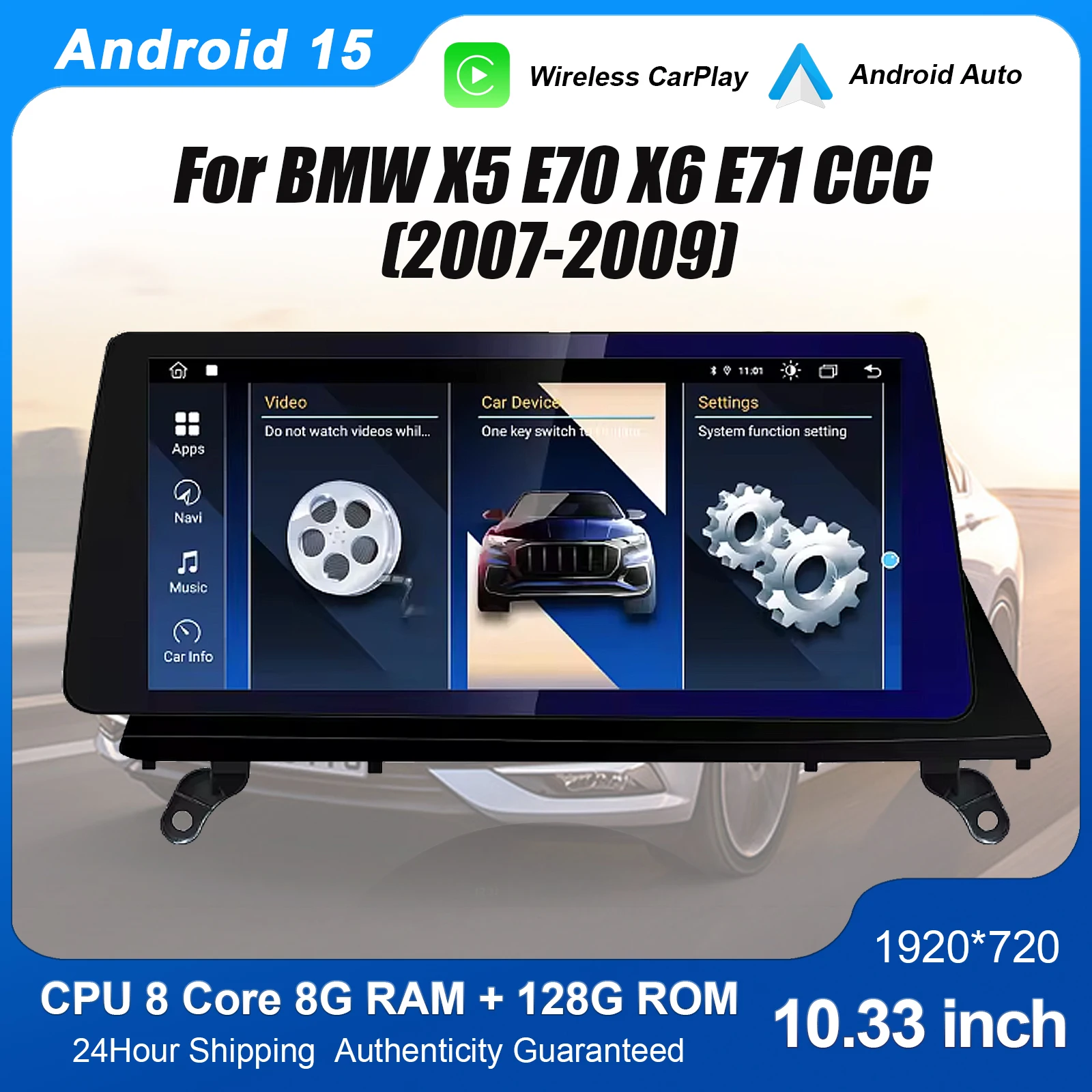 Android Car Radio for BMW X5 X6 E70 E71 CCC 2007-2009 Multimedia Player Supports CarPlay, Android Auto, GPS Navigation
