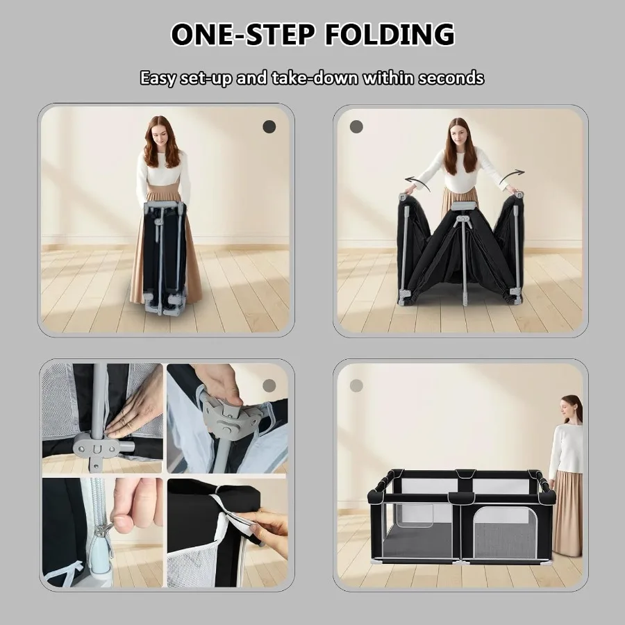 روضة أطفال قابلة للطي للأطفال الصغار مقاس 50 × 50 بوصة ساحة لعب محمولة مع قلم لعب قابل للطي مع إطار معدني قوي وM #3