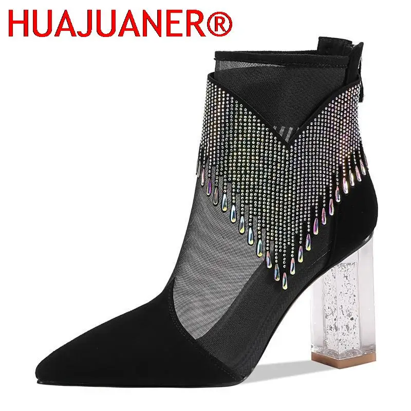 

Женские ботинки 2026: Новинка! Роскошные дизайнерские туфли с кисточками и стразами, сетчатые, на толстом каблуке, сексуальные туфли на высоком каблуке. Бесплатная доставка.