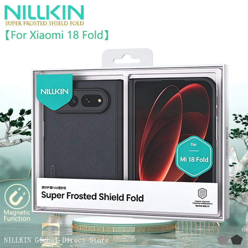 NILLKIN Magnetic Case for Xiaomi 18 Fold, Super Frosted Shield Fold PC Cover with Patented Hinge Protection, Aluminum Lens Frame