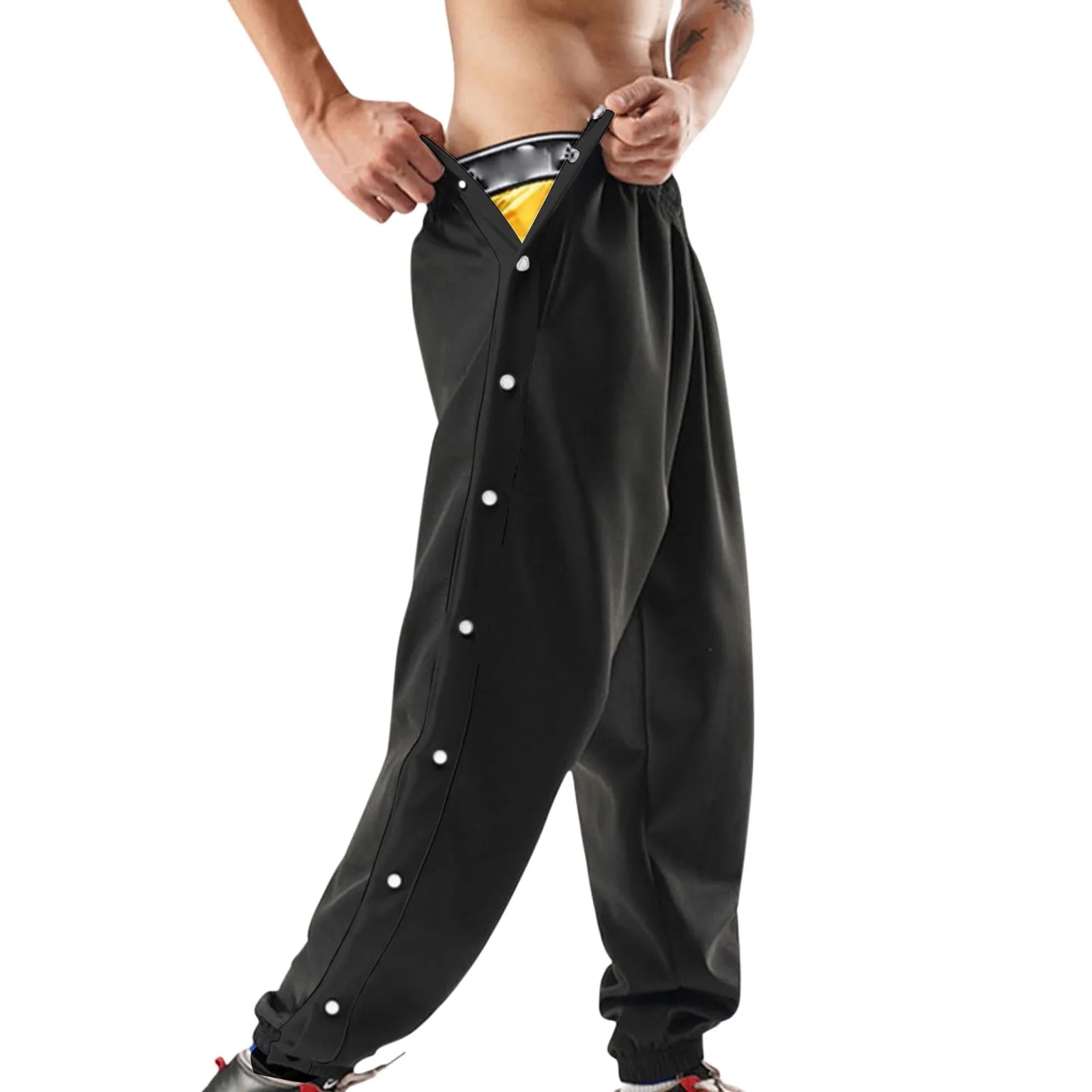 Pantalones deportivos informales para hombre, pantalón de chándal holgado con abertura alta y botones, para entrenamiento de baloncesto, verano, 2024