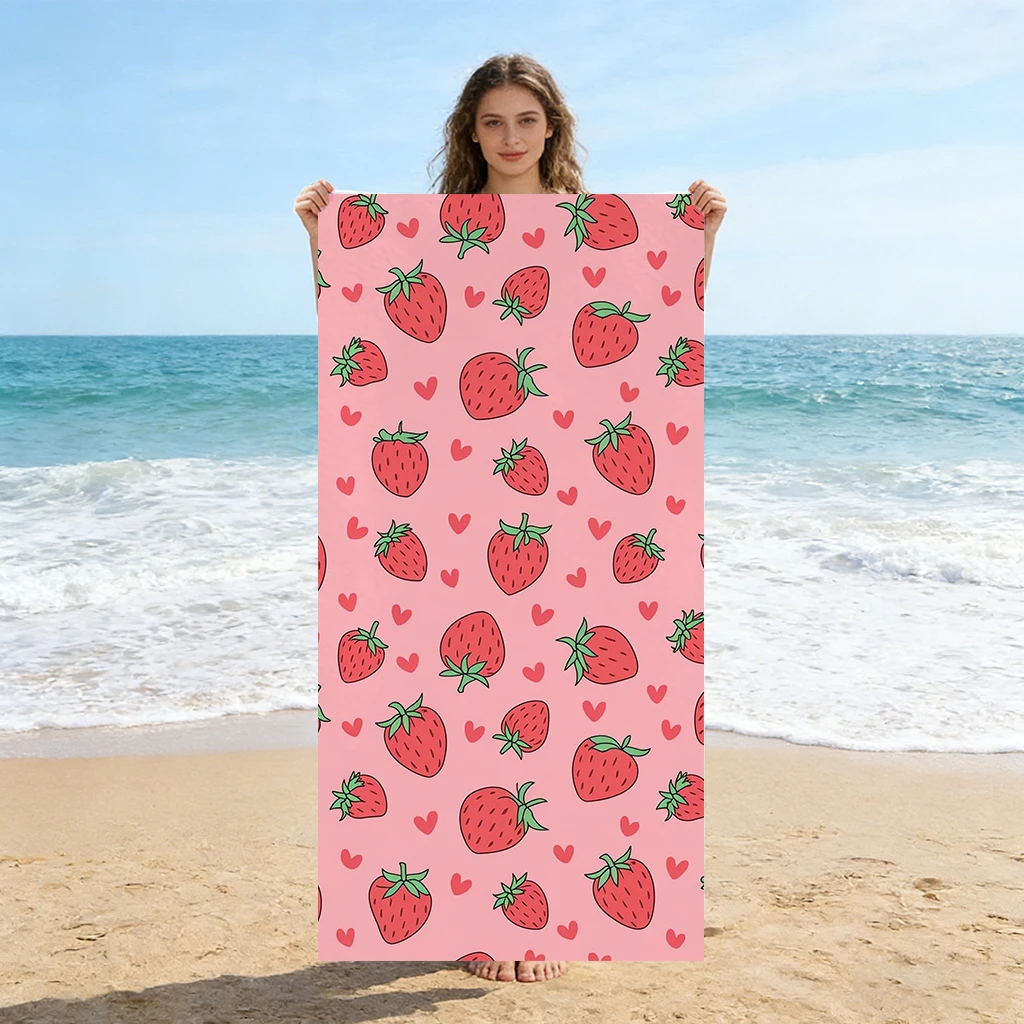 Strandtuch mit Erdbeer-Print, Mikrofaser, schnell trocknend, saugfähig, übergroßes Badetuch, sandfreies Schwimmtuch für Reisen, Schwimmbad