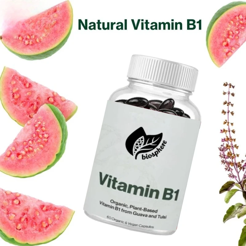 

Organic Vitamin B1 Supplement 100mg From Guava - Vegan Supports Energy Metabolism, Unfilled -60 Capsules