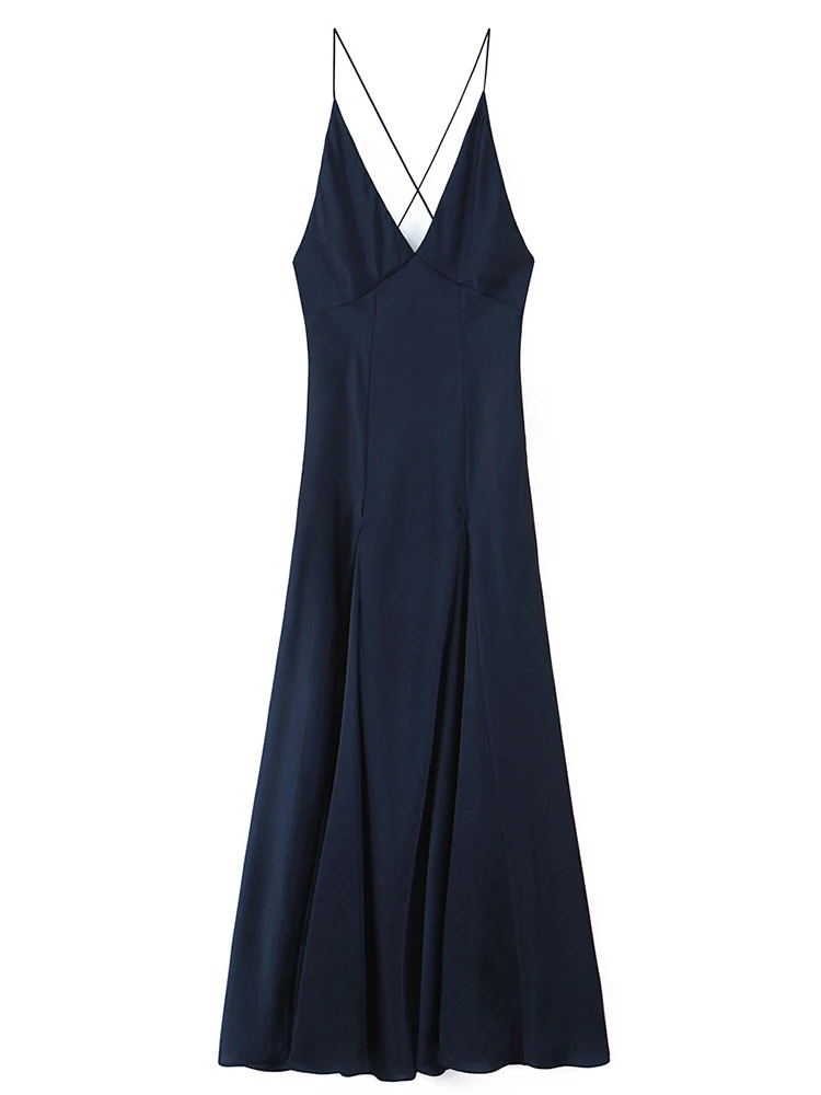 여성 섹시 새틴 홀터 드레스 2025 여성 여름 가을 패션 솔리드 컬러 민소매 백리스 드레스 우아한 이브닝 파티 드레스