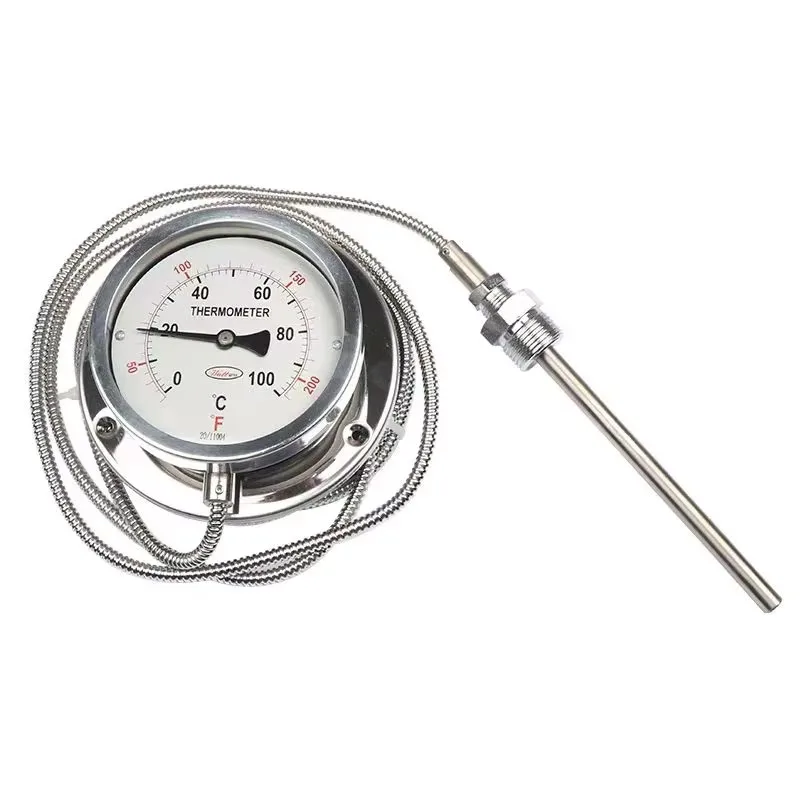 100mm 0-650C Industrial Stainless Steel Capillary Type Flanged Thermocouple OEM USB Temperature Gauge Gas Pressure Instruments