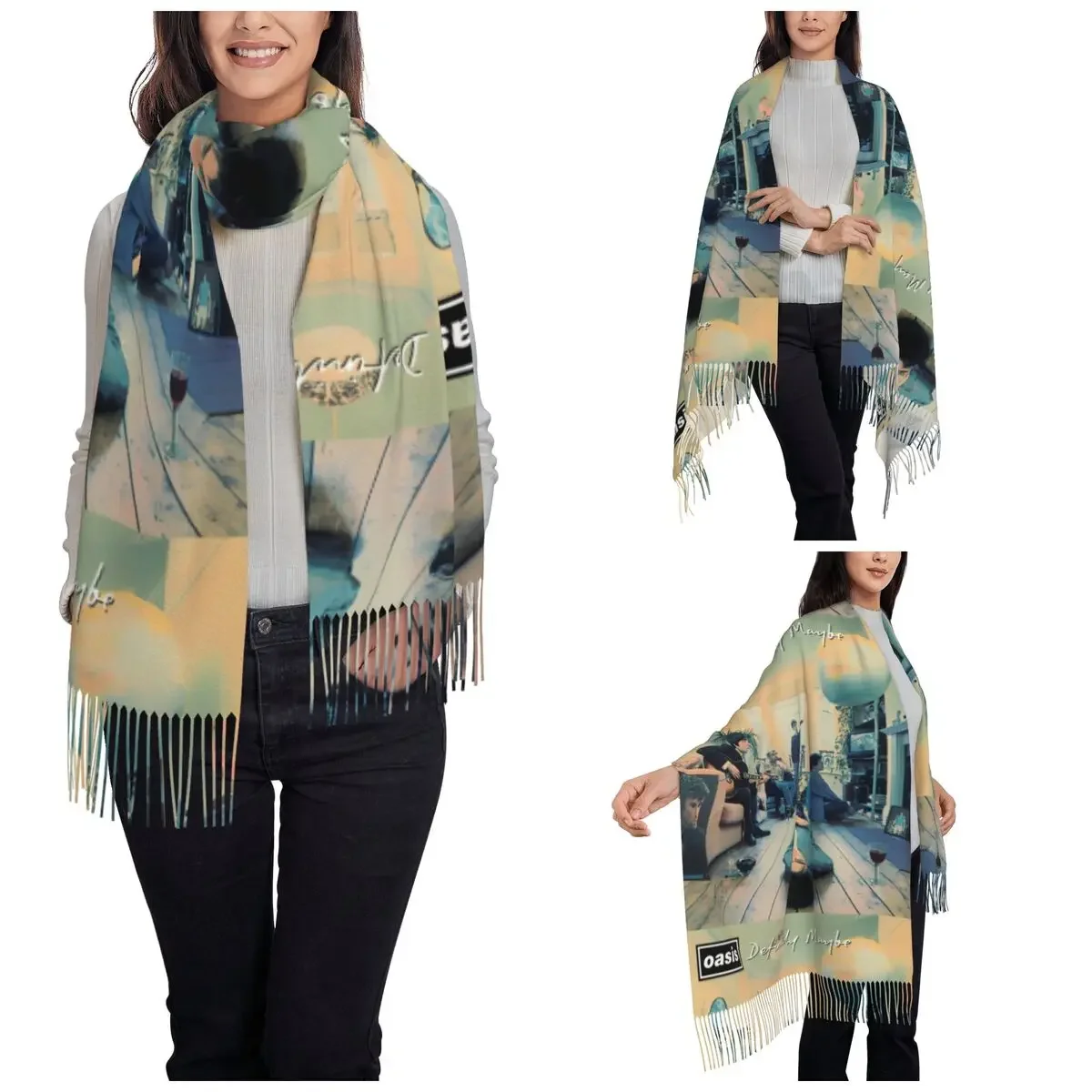 Definitely Maybe Artwork Rock Band Albums Scarf for Womens Cashmere Shawl Wrap O-Oasis Large Scarves with Tassel for Daily Wear