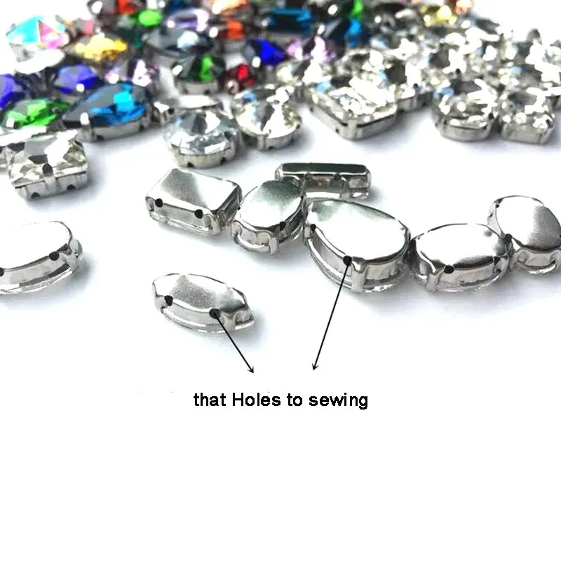 50pcs Strass Mix Size and Shapes Colors Fancy Crystal Glass Rhinestones With Silver and Glod Setting for Garment Craft Shoes