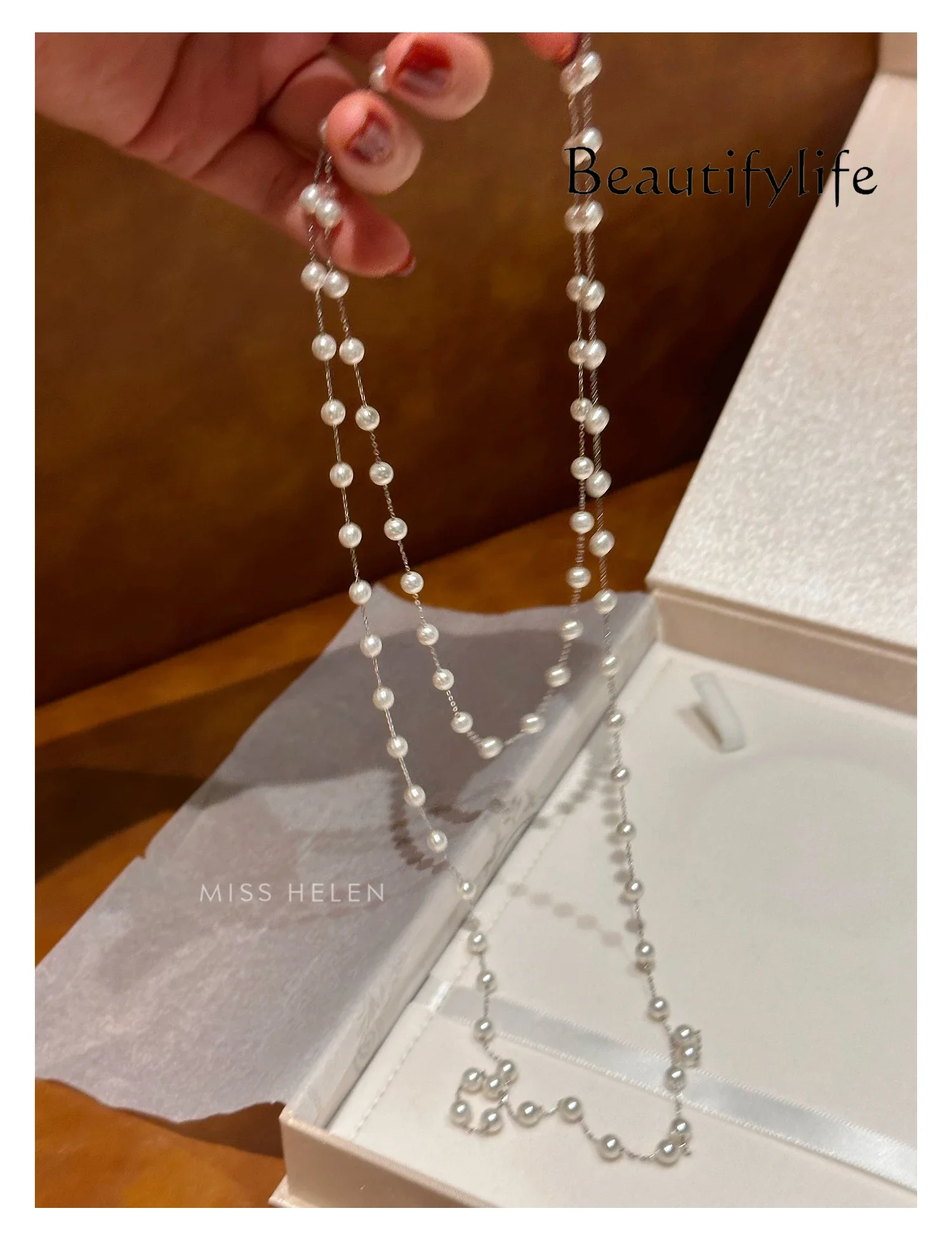 Gypsy high-end crystal pearl necklace, long S925 silver collarbone chain, exquisite temperament