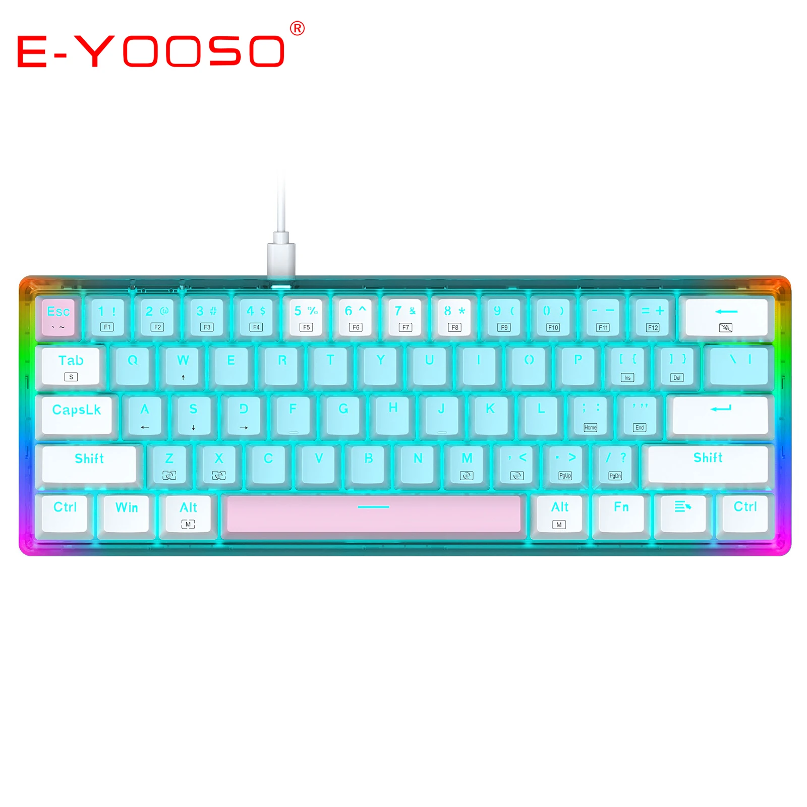 

E-YOOSO Z11T 2 Colors USB 60% Mini Mechanical Gaming Keyboard 61 Keys Wired Detachable Cable Backlit Portable for Ipad Tablet PC