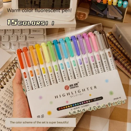 Imagen 1 del producto Rotulador fluorescente de doble cabezal, 5 colores, resaltadores de dibujo, bolígrafos artísticos japoneses DIY, papelería Pastel bonita