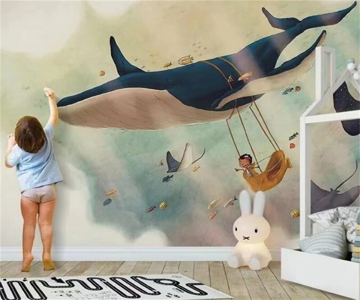 

Custom wallpaper sky whale children room background wall mural home decoration multiple materials optional decorative painting