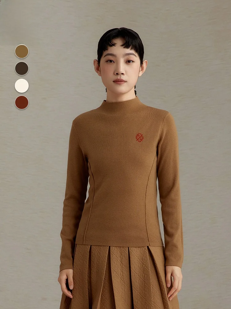 

Повседневный облегающий свитер однотонного цвета с воротником-стойкой, вязаный топ, женская мода, осенне-зимняя винтажная серия, базовый...