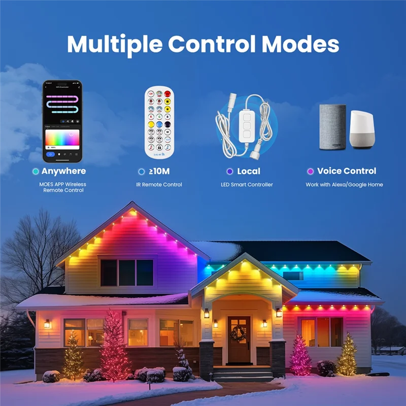 LICE-Tuya Lampu LED Tali Atap Pintar Wifi Luar Ruangan IP67 Tahan Air Warna RGB Remote Control RF untuk Alexa Google Home