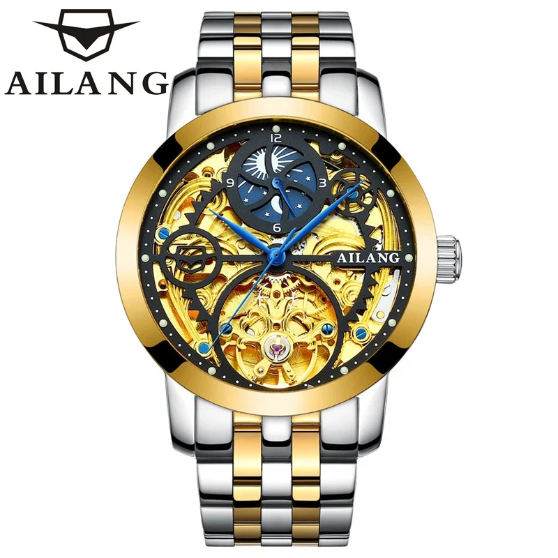 AILANG Brand Luxury Mechanical Men Watch Men 2024 New Fashion Business Watch Automatic Tourbillon Hollow Dial Steampunk Reloj