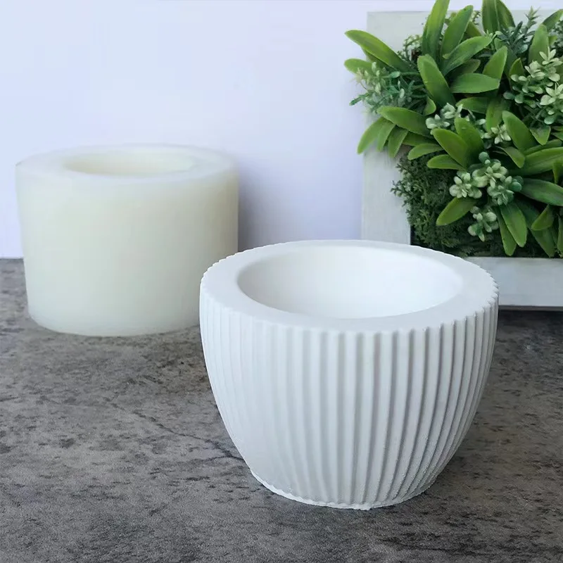 

Striped Round Flowerpot Silicone Mold DIY Epoxy Resin Cement Aromatherapy Gypsum Candle Cup Mold Home Decor Crafts Ornaments