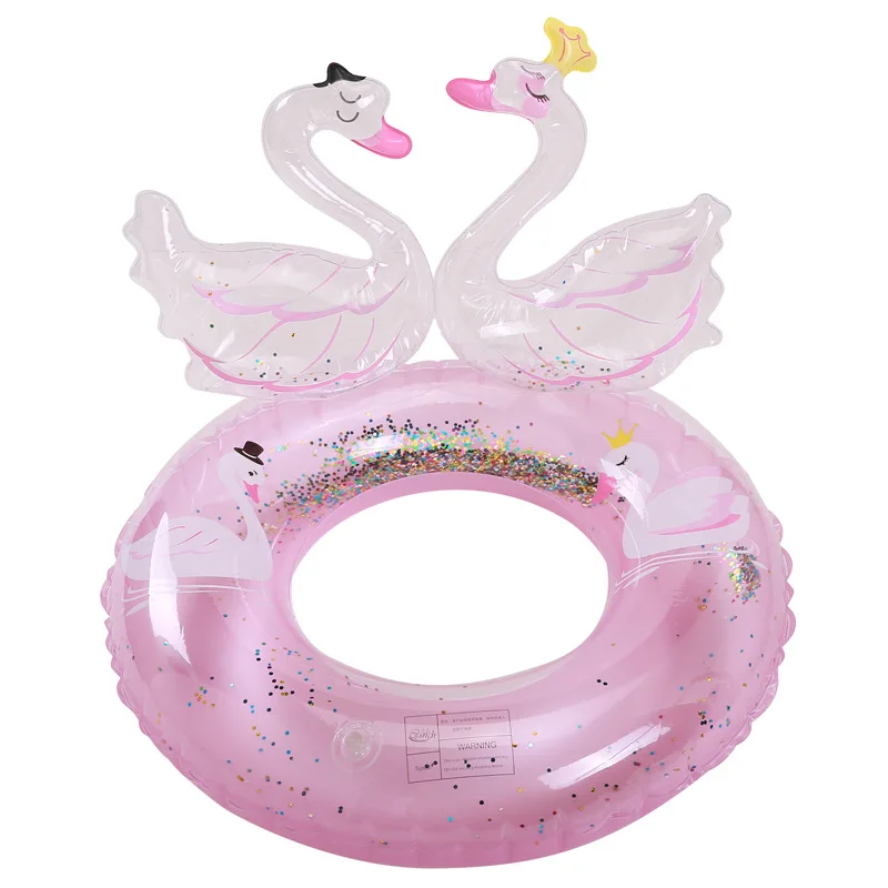 Sequins3D Swan Inflatable Pool Swimming Ring Baby Infant Float Swimming Circle Pool Party Toys for 2-9 Years Old Kids Children