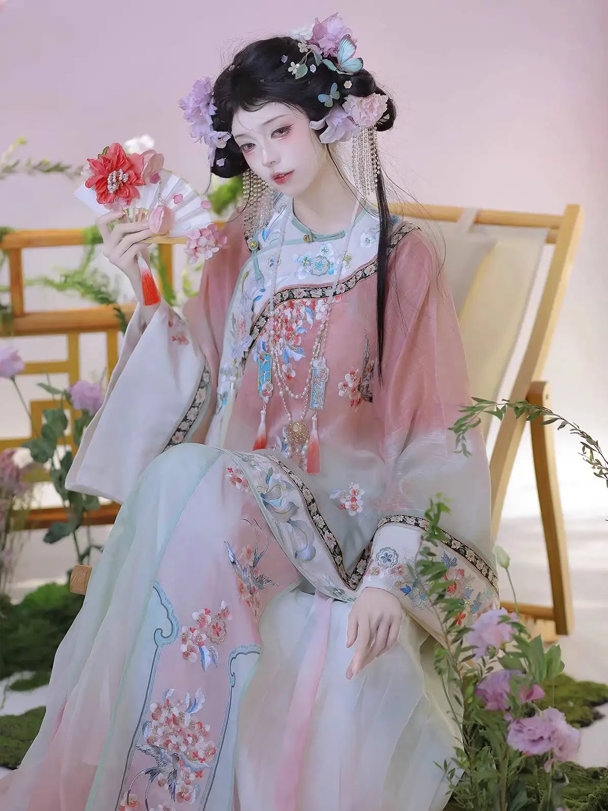 Three Rain Collection - Yearly Reunion Heavy Craft Gradient Print Improved National Style Qing Dynasty Women's Hanfu Han