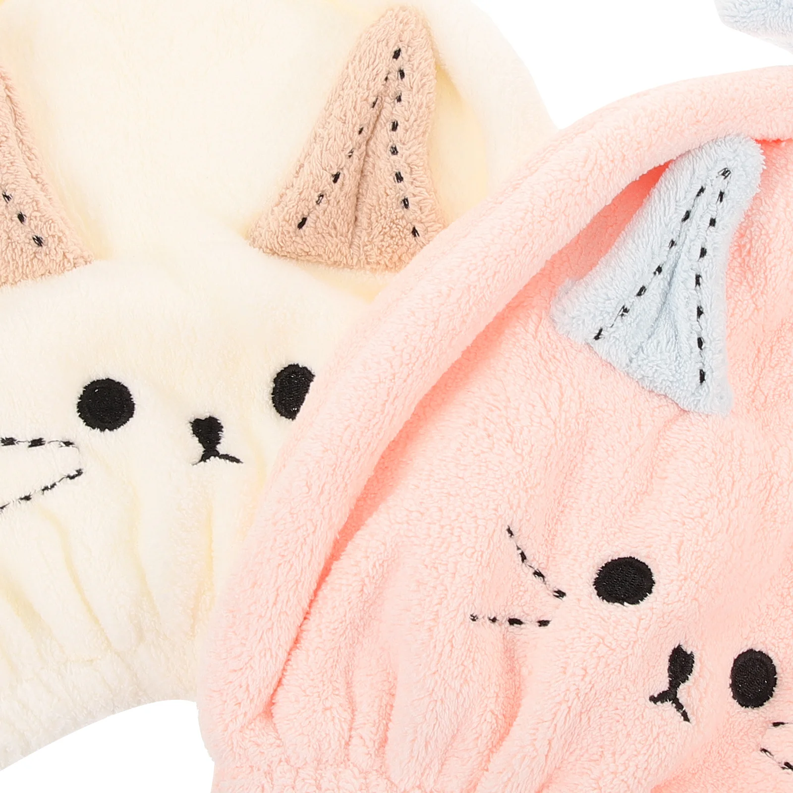

2pcs Dry Hair Towel Fast Drying Water Absorbent Cap For Women Shower Bathing Travel Gym Coral Fabric Cat Ear Bowknot Design