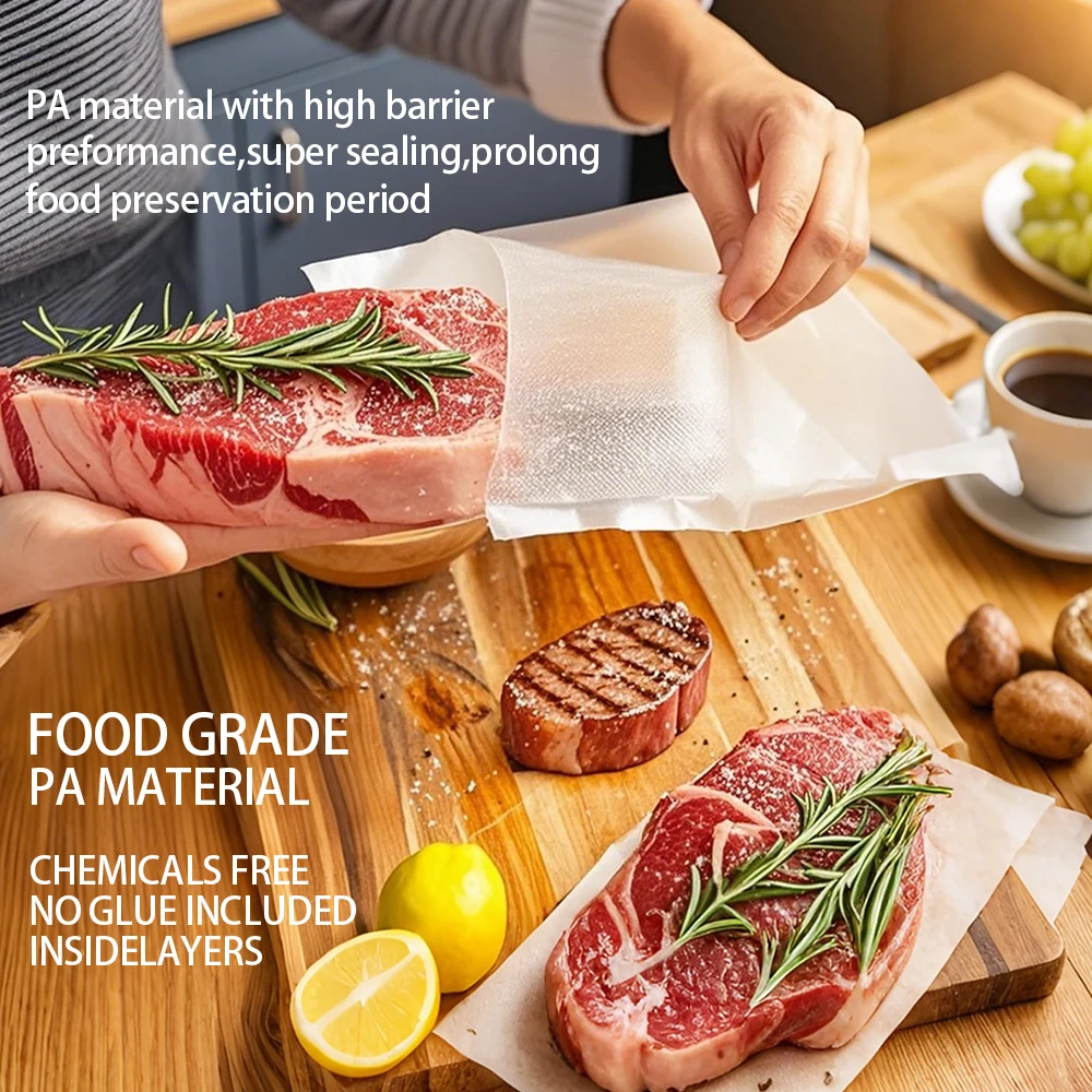 1 لفات أكياس مكنسة كهربائية للأغذية، 500 سم لكل لفة، قابلة لإعادة الاستخدام، خالية من مادة BPA، أكياس غلق مكنسة الطعام لتخزين وجبة الإعدادية Sous Vide #5