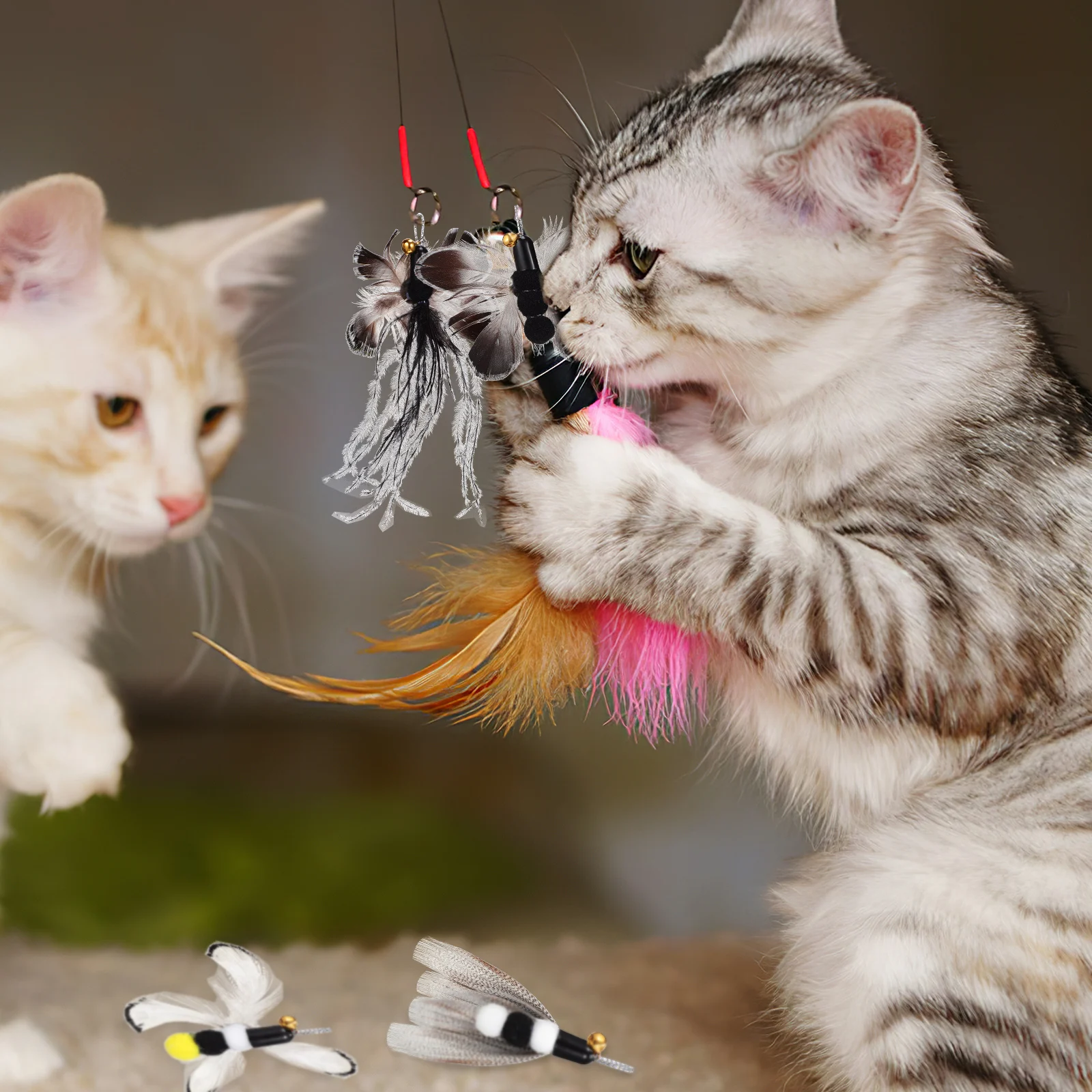

6 Pcs Cat Replacement Heads Realistic for Indoor Cats Toys Teaser Safe Durable Materials
