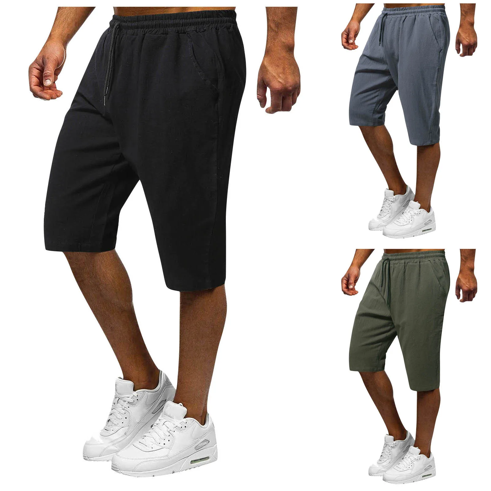 Calção de praia casual masculino, elástico na cintura, tamanho positivo, calça masculina de alta qualidade, moda esportiva, verão