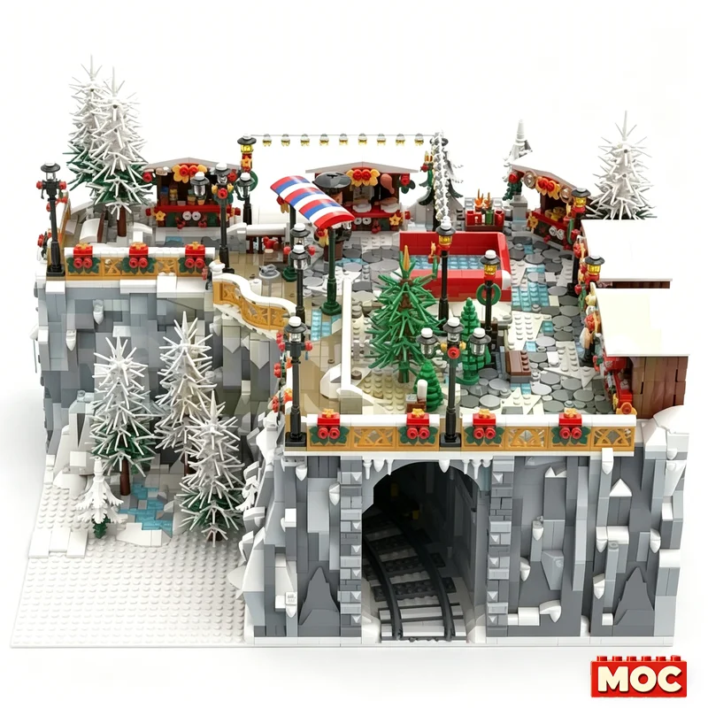 NEW 3963 Pcs Winter Village Christmas Market Modular Street View Building Blocks Custom Scene Model Education Assembly Toy Gift