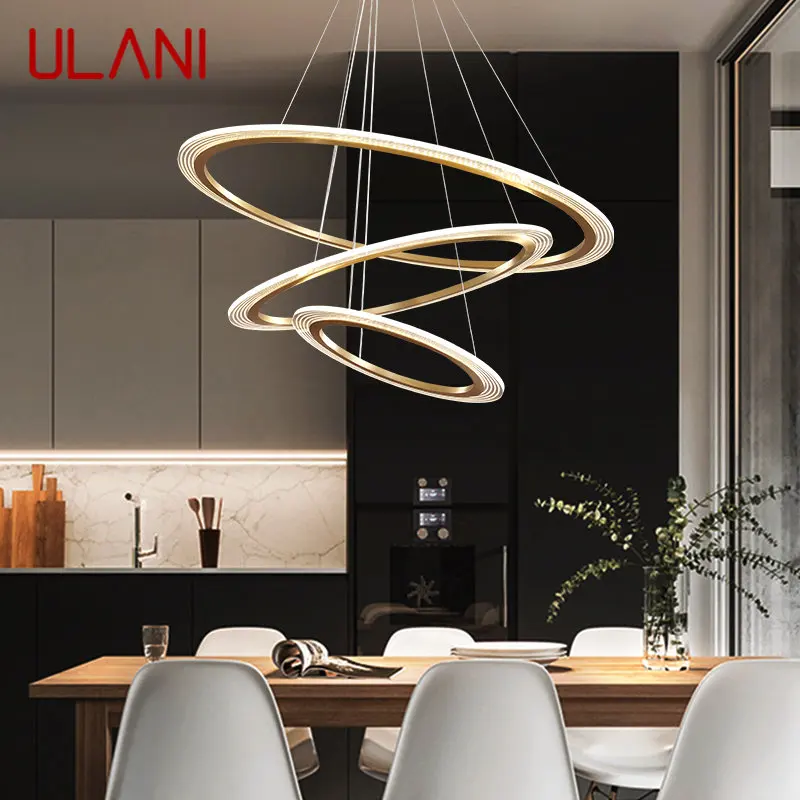 

ULANI Contemporary Brass Ring Chandelier LED 3 Colors Pendant Lighting Decor For Home Living Room