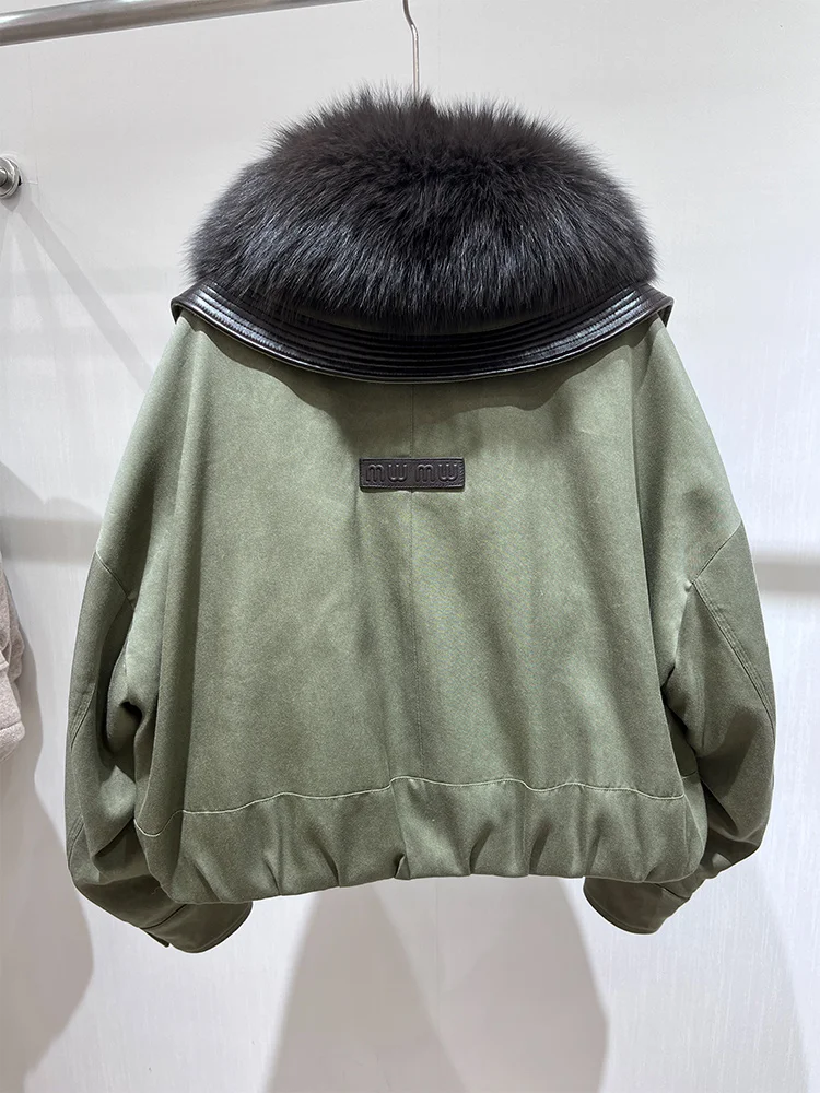 Moda inverno quente real ganso para baixo jaquetas gola de pele de raposa natural puffer jaquetas grosso feminino parka denim outwear