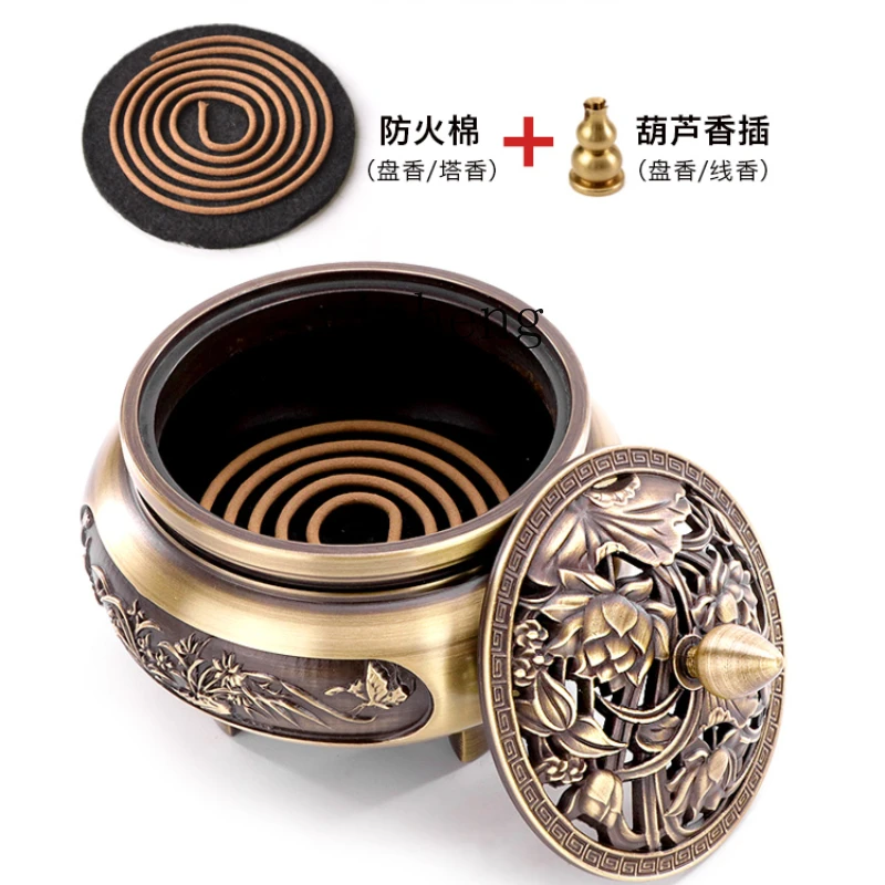 

Tqh Copper Incense Burner Home Indoor Agarwood Tea Ceremony Buddha Antique Incense Burner