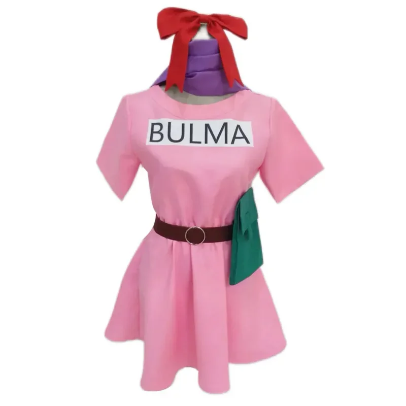 Disfraz de cosplay de Bulma para mujer, vestido rosa, cinturón, diadema, traje de Carnaval de Halloween