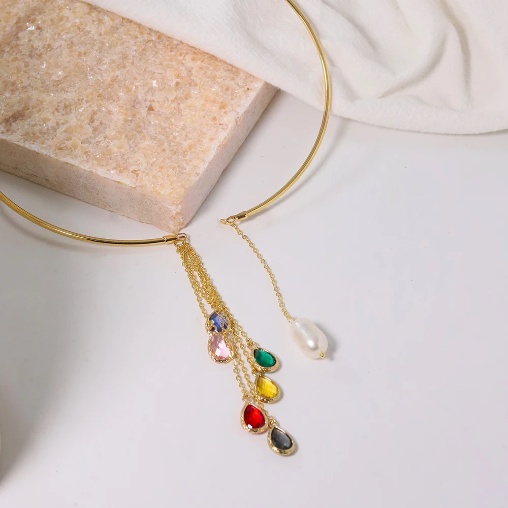 Natural Freshwater Pearl Colored Glass Necklace Korean Women's Luxury Jewelry Fashion Women's and Girls' Gifts GN0615 image 4