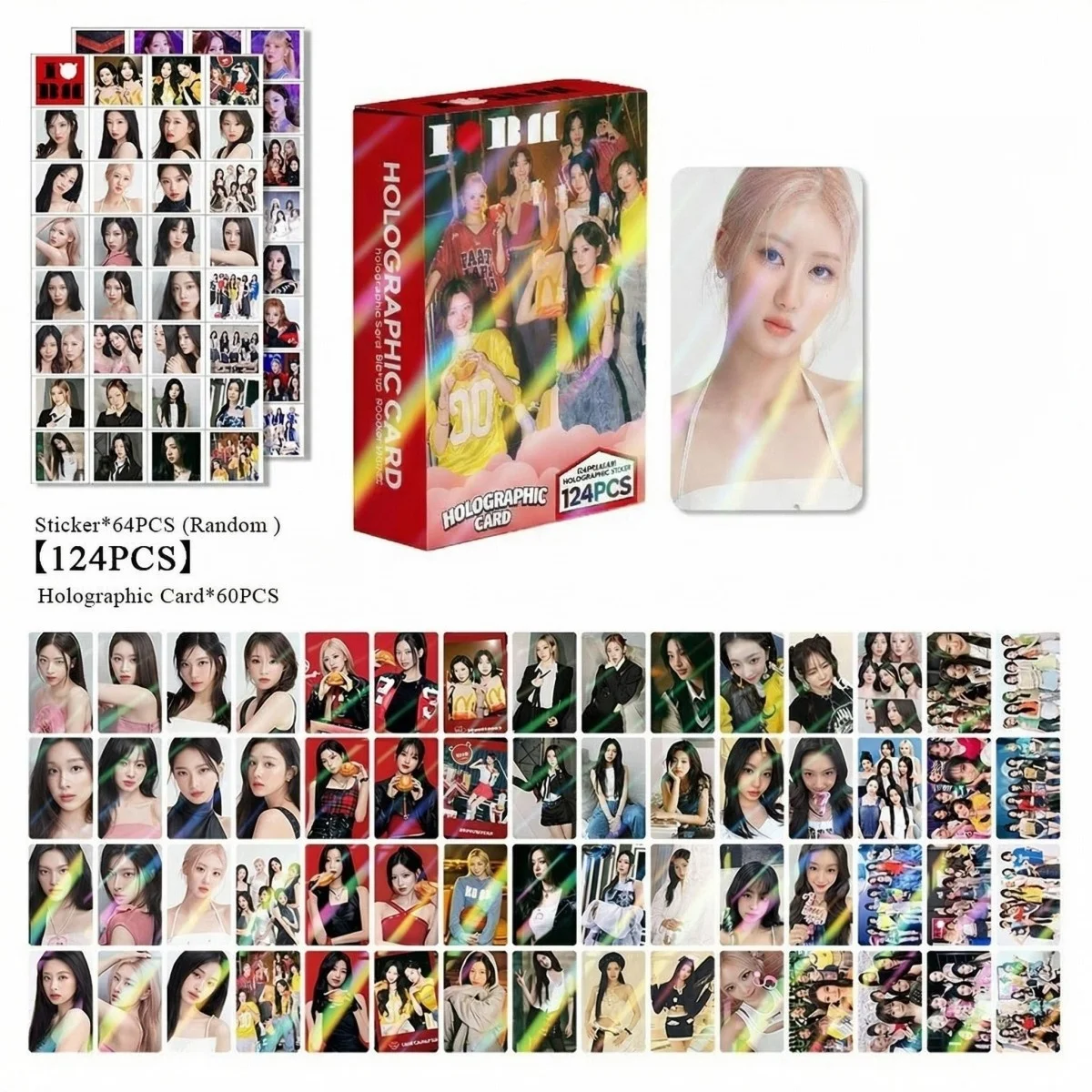 

Kpop BABY Collectible Holographic Card Set 7 Members Photocard Pack Girl Group Themed 60Crad+64Sticker for All Ages of Baby Fans