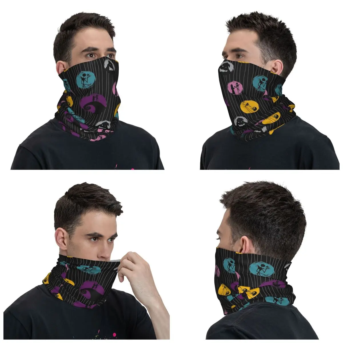 Halloween Skeleton Jack Bandana Neck Gaiter Printed Balaclavas Wrap Scarf Multifunctional Cycling Running for Men Women Adult