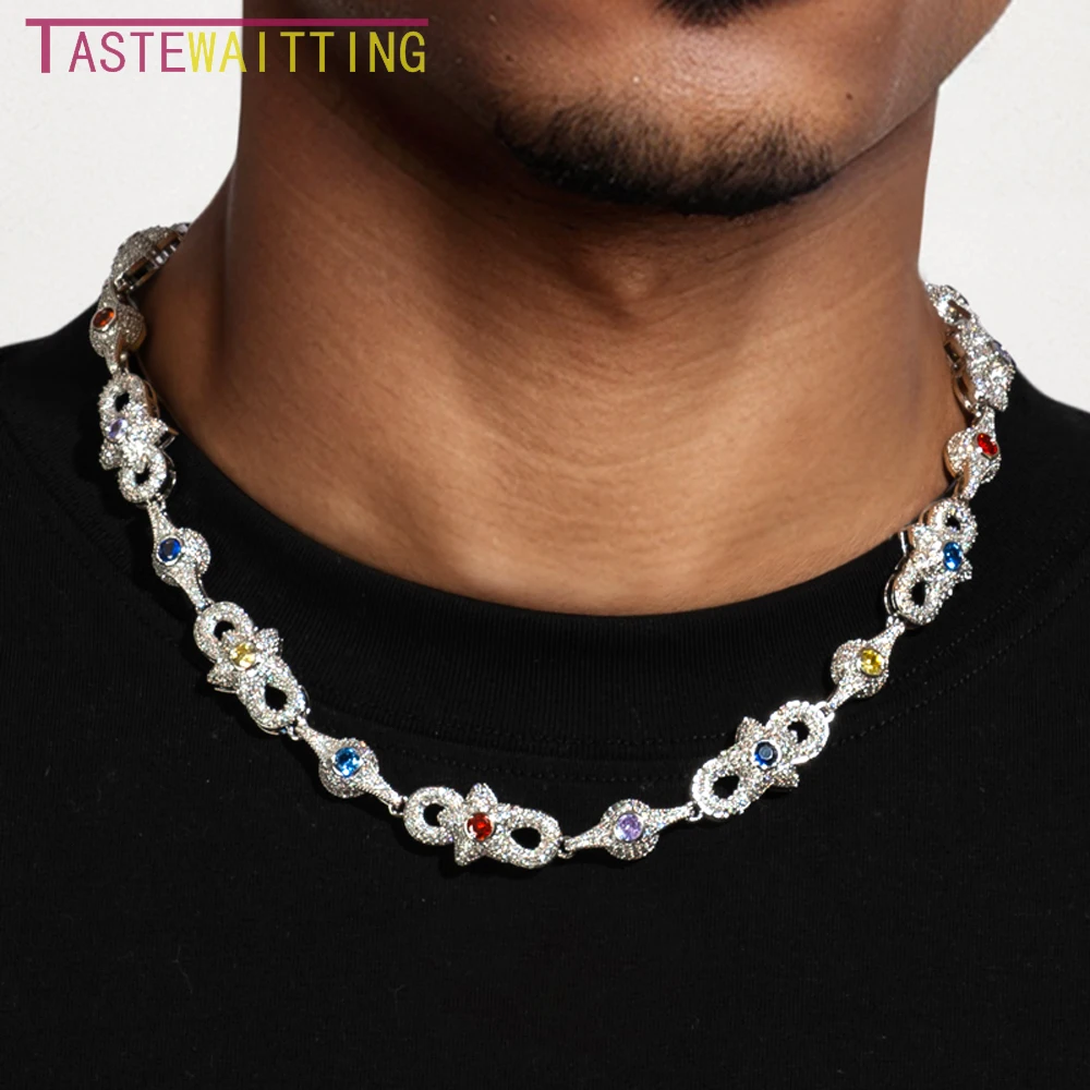 

2024 Iced Out Colorful Cz Star Eye Pendant Necklace Prong Setting 5A Cubic Zirconia Infinity Cuban Link Chain Hip Hop Jewelry