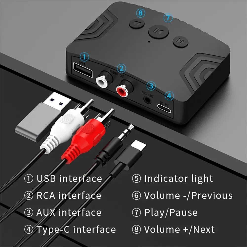 Bluetooth 5.3 Audio Receiver 3.5mm AUX RCA USB U-Disk Stereo Music Wireless Audio Adapter For PC TV Car Kit Speaker Amplifier