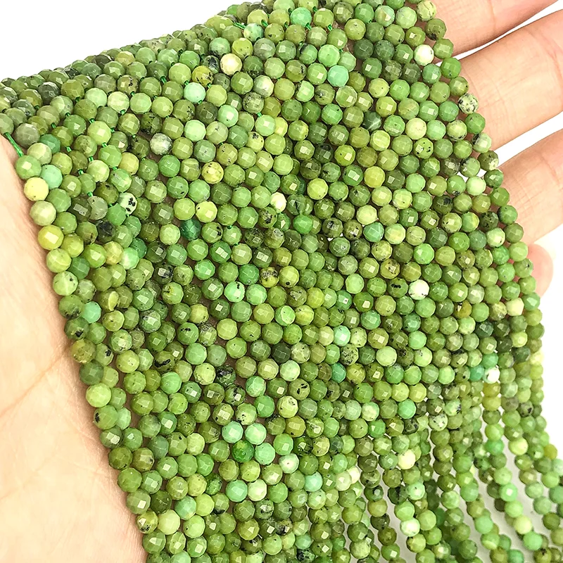 New Natural Small Particle Faceted Canada Jade Loose Round Beads 3/4MM For Jewelry Making DIY Bracelets Necklace Accessories