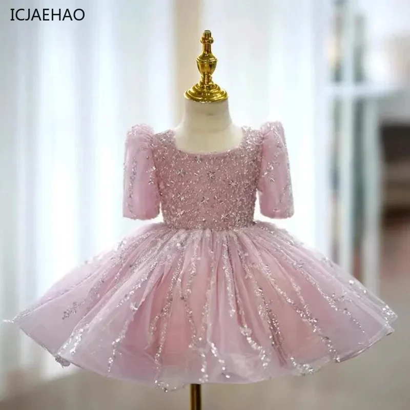 Baby Girl Princess  Party Birthday Wedding Xmas Baby Clothes 1-7YSequins Tutu Dress Puff Sleeve Infant Toddler Child Vestido